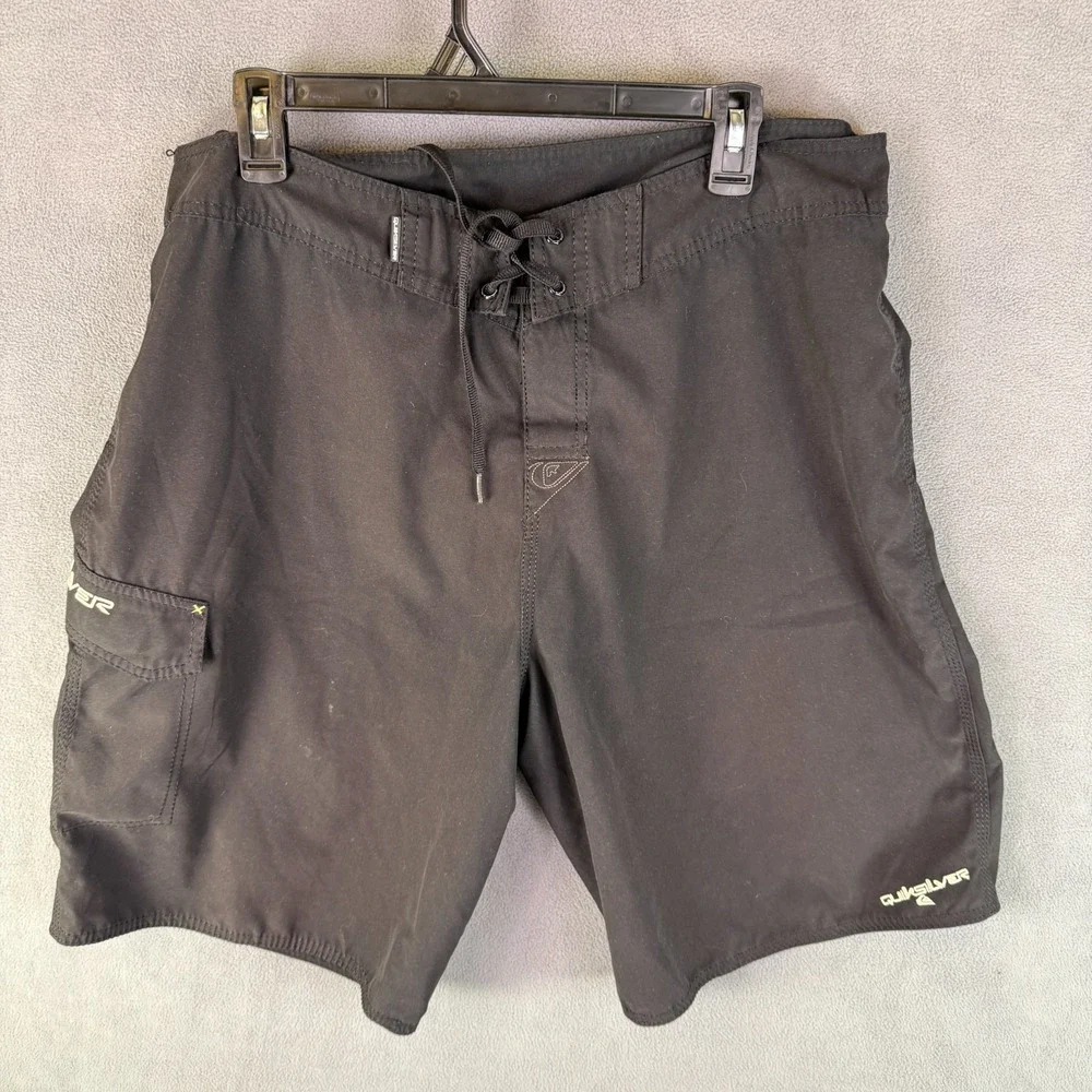 Y2K Quicksilver Board‎ Shorts Black 36 Surfing Swim Embroidered